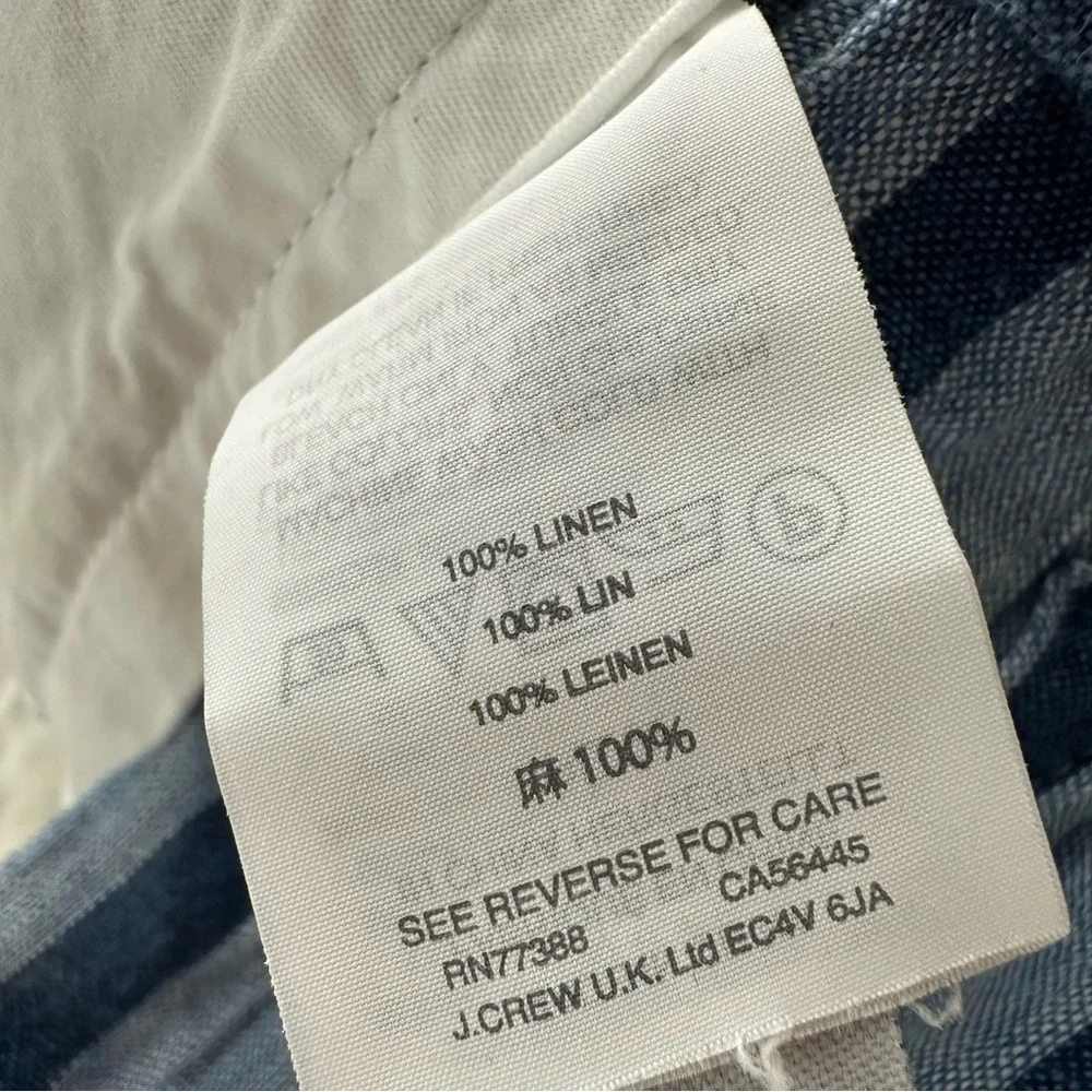 J Crew Mens 35 Stanton 100% Linen‎ Shorts Blue Striped Baird McNutt Irish 9”